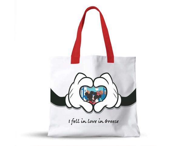 ΤΣΑΝΤΑ SHOPPING ΚΑΜΒΑΣ 39Χ32Χ11ΕΚ ΝΕΣΕΣΕΡ ΜΕ ΦΕΡΜΟΥΑΡ 19X16ΕΚ I FELL IN LOVE IN GREECE MICKEY