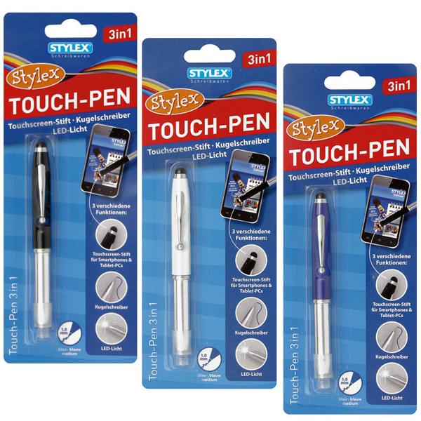 * ΣΤΥΛΟ 3 ΣΕ 1 *ΜΕ ΦΑΚΟ LED KAI ΓΡΑΦΙΔΑ TOUCH 3 ΑΣΟΡΤΙ ΧΡΩΜΑΤΑ STYLEX