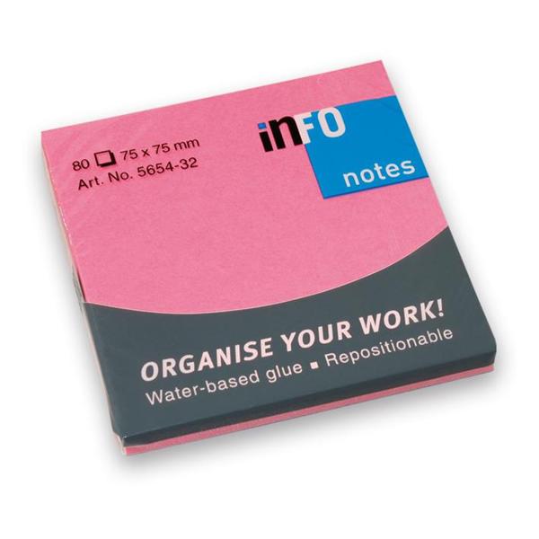 INFO NOTES ΧΑΡΤΑΚΙΑ BRILLIANT ΡΟΖ 75X75MM 80Φ