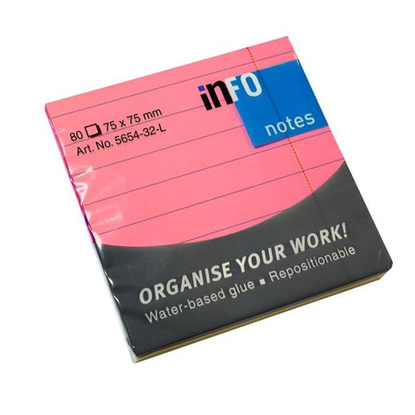INFO NOTES ΧΑΡΤΑΚΙΑ BRILLIANT ΡΟΖ ΜΕ ΓΡΑΜΜΕΣ 75X75MM 80Φ
