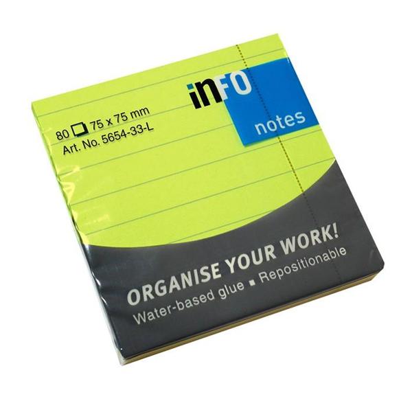 INFO NOTES ΧΑΡΤΑΚΙΑ BRILLIANT ΠΡΑΣΙΝΟ ΜΕ ΓΡΑΜΜΕΣ 75X75MM 80Φ