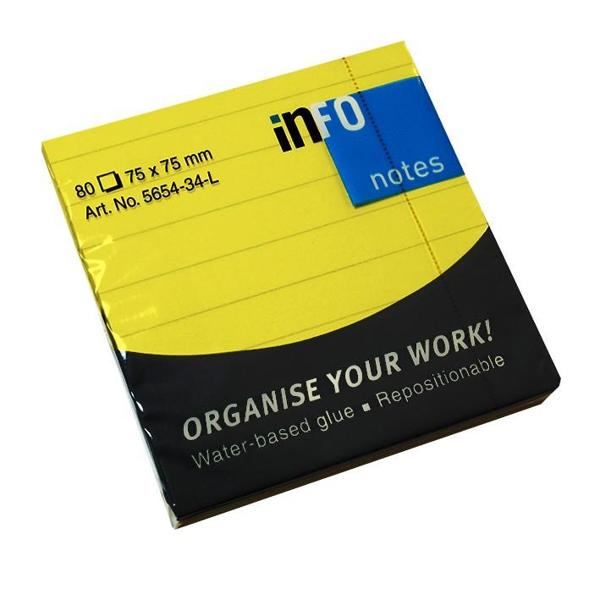 INFO NOTES ΧΑΡΤΑΚΙΑ BRILLIANT ΚΙΤΡΙΝΟ ΜΕ ΓΡΑΜΜΕΣ 75X75MM 80Φ