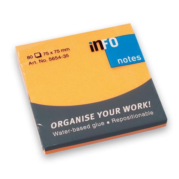 INFO NOTES ΧΑΡΤΑΚΙΑ BRILLIANT ΠΟΡΤΟΚΑΛΙ 75X75MM 80Φ