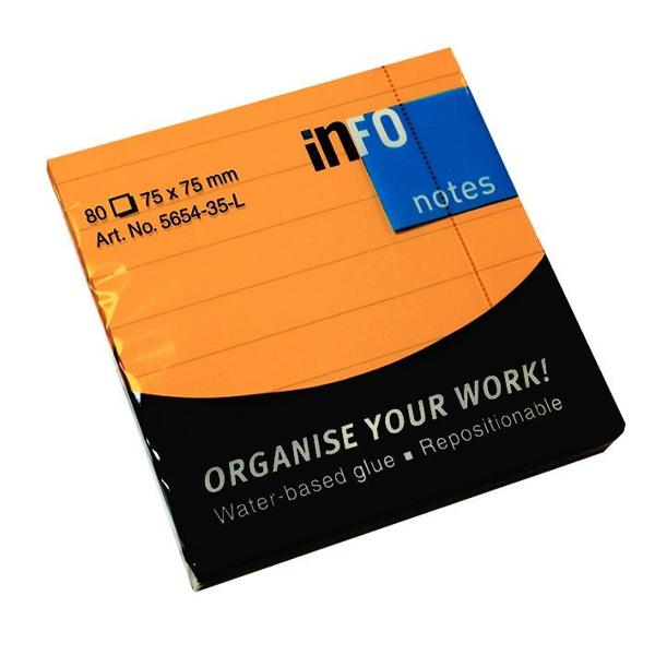 INFO NOTES ΧΑΡΤΑΚΙΑ BRILLIANT ΠΟΡΤΟΚΑΛΙ ΜΕ ΓΡΑΜΜΕΣ 75X75MM 80Φ