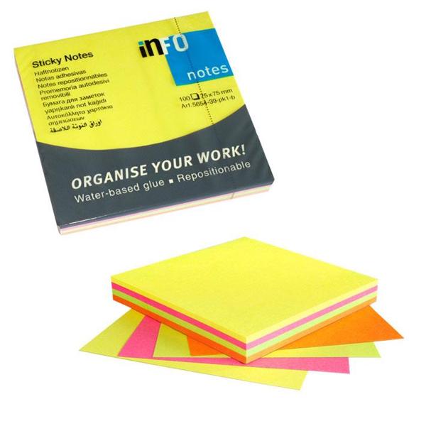 INFO NOTES ΧΑΡΤΑΚΙΑ 4 ΧΡΩΜΑΤΑ BRILLIANT ΑΣΟΡΤΙ 75X75MM 100Φ
