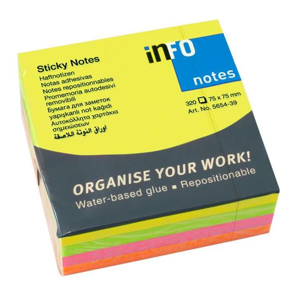 INFO NOTES ΧΑΡΤΑΚΙΑ ΚΥΒΟΣ 4 ΧΡΩΜΑΤΑ BRILLIANT 75X75MM 320Φ