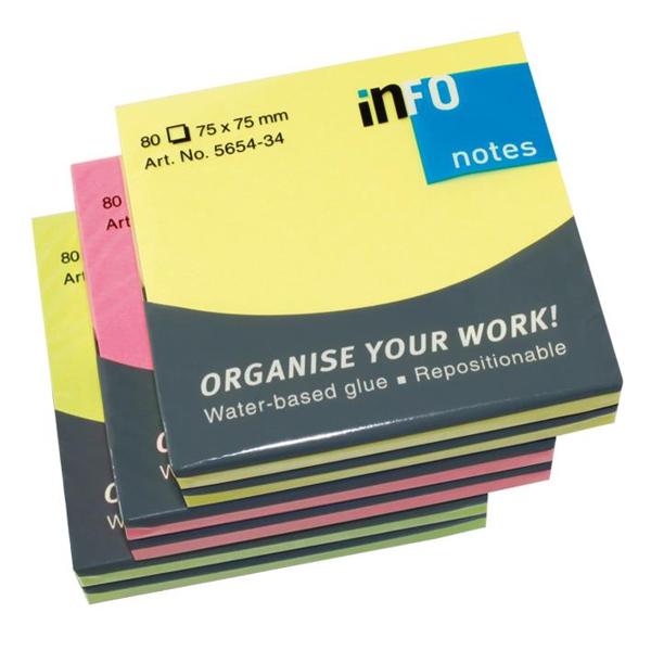 INFO NOTES ΧΑΡΤΑΚΙΑ 3 ΧΡΩΜΑΤΑ BRILLIANT 6 ΤΕΜΑΧΙΑ 75X75MM 6X80Φ
