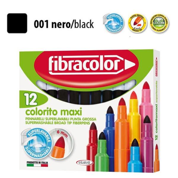ΜΑΡΚΑΔΟΡΟΙ COLORITO MAXI ΜΑΥΡΟ ΜΟΝΟΧΡΩΜΙΕΣ ΜΥΤΗ 6ΜΜ ΚΟΥΤΙ 12 ΤΕΜΑΧΙΩΝ FIBRACOLOR