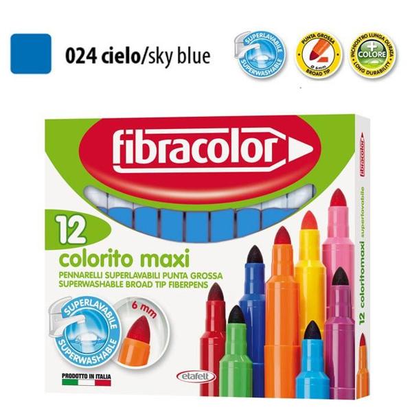 ΜΑΡΚΑΔΟΡΟΙ COLORITO MAXI ΓΑΛΑΖΙΟ ΜΟΝΟΧΡΩΜΙΕΣ ΜΥΤΗ 6ΜΜ ΚΟΥΤΙ 12 ΤΕΜΑΧΙΩΝ FIBRACOLOR