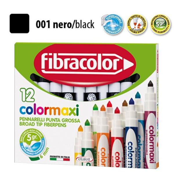 ΜΑΡΚΑΔΟΡΟΙ JUMBO COLORMAXI ΜΑΥΡΟ ΜΟΝΟΧΡΩΜΙΕΣ ΚΟΥΤΙ 12 ΤΕΜΑΧΙΩΝ FIBRACOLOR