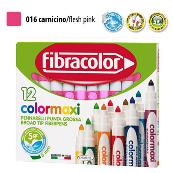 ΜΑΡΚΑΔΟΡΟΙ JUMBO COLORMAXI ΡΟΖ ΜΟΝΟΧΡΩΜΙΕΣ ΚΟΥΤΙ 12 ΤΕΜΑΧΙΩΝ FIBRACOLOR